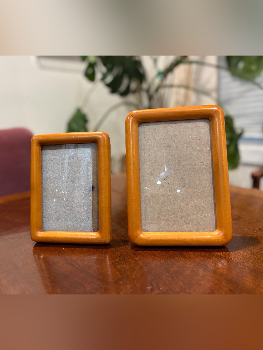 Pair of FETCO Teak Wood Photo Frame Set - Mid Century Modern Pictures Frames